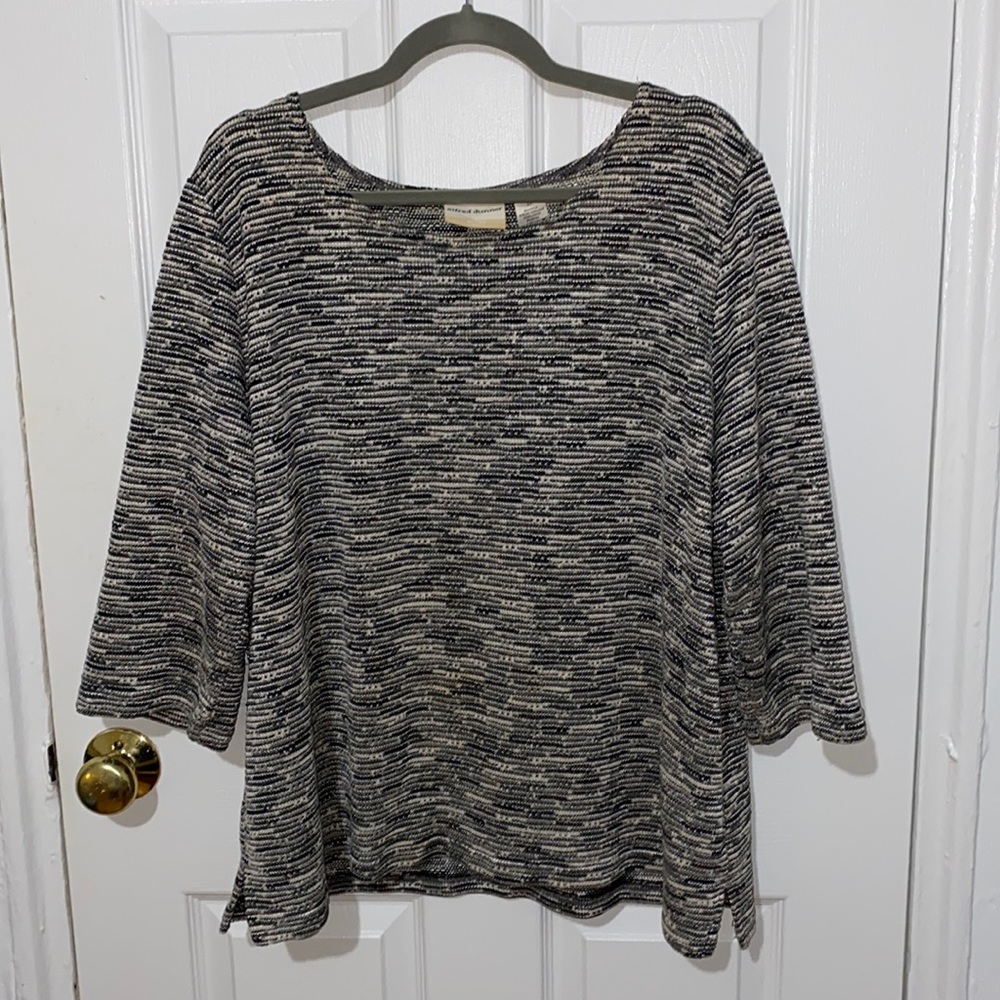 Alfred Dunner 3/4 Sleeve Black/Grey/White Sweater Blouse size 2X